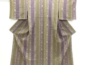 縞に花模様単衣小紋着物